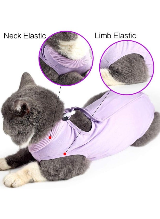 Professional Recovery Clothing For Cats With Abdominal Wounds or Dermatoses. Replacement Electronic Collars For Cats and Dogs. Post-Surgery Clothes and Pajamas Sets, Size M Purple.