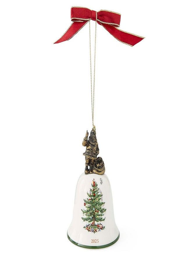 Spode Christmas Tree Holiday Santa Bell Ornament 2025 - Bell-Shaped Christmas Tree Decoration with Gold-Colored Santa Figurine & Present Sack, Dolomite Gift Box - Festive Seasonal Décor Accent - Image 1
