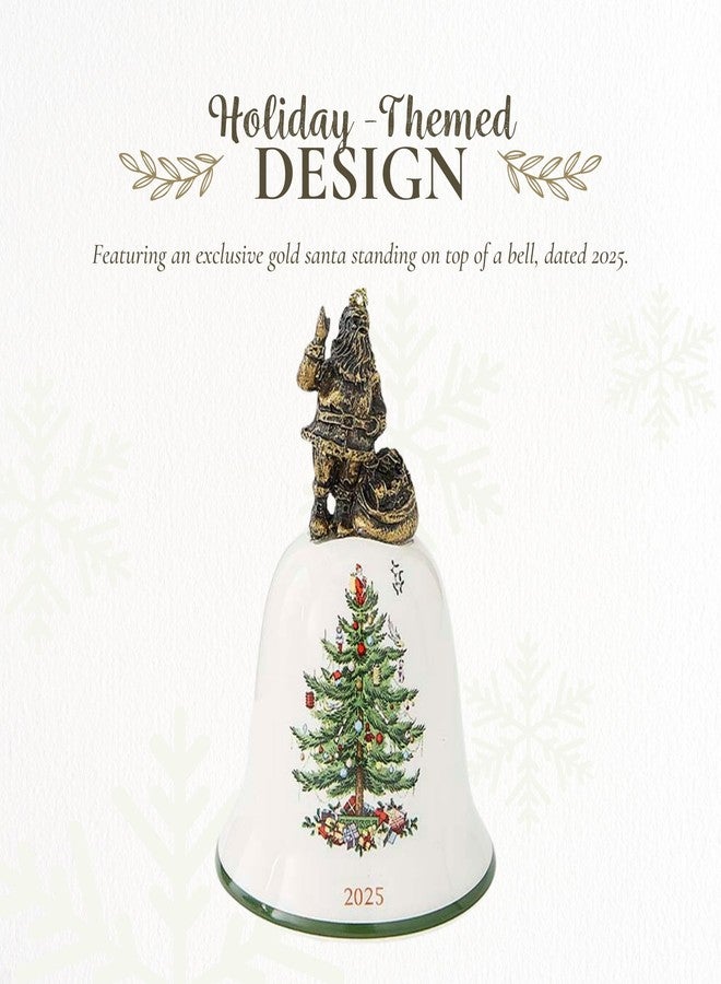 Spode Christmas Tree Holiday Santa Bell Ornament 2025 - Bell-Shaped Christmas Tree Decoration with Gold-Colored Santa Figurine & Present Sack, Dolomite Gift Box - Festive Seasonal Décor Accent - Image 3