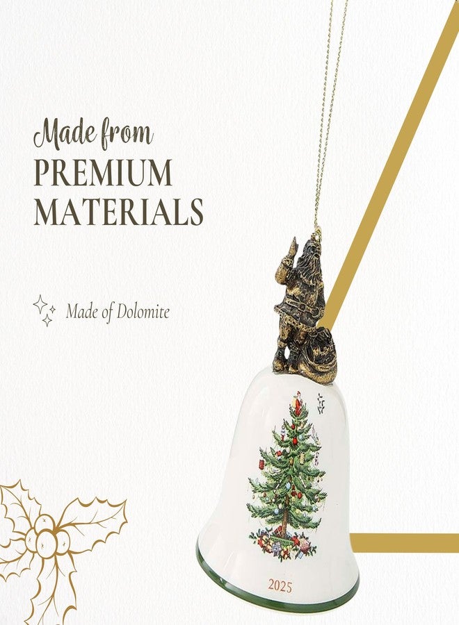 Spode Christmas Tree Holiday Santa Bell Ornament 2025 - Bell-Shaped Christmas Tree Decoration with Gold-Colored Santa Figurine & Present Sack, Dolomite Gift Box - Festive Seasonal Décor Accent - Image 4
