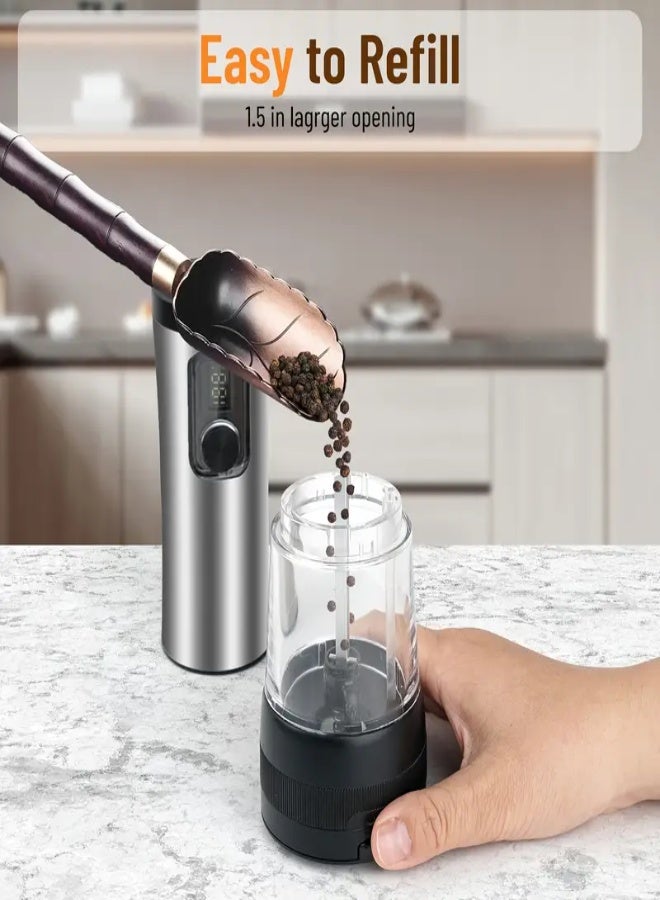 AROAQ Stainless Steel Electric Pepper Salt Grinder with LED Display, Combination Base and USB Charging, Adjustable Coarseness, Large Capacity Pepper Salt Grinder, Ideal for Kitchen, Restaurant, and Outdoor Use - Image 4
