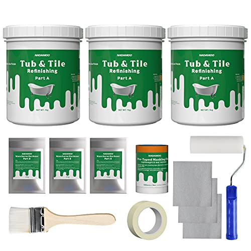 NADAMOO Tub and Tile Refinishing Kit (3kg / 105 oz, with tools, White), DIY Bathtub Sink Countertop Paint Resurface Kit for Bathroom Kitchen Porcelain Fiberglass, Semi-gloss - Image 1