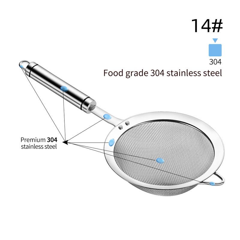 SUNWUKIN 304 Stainless Steel Fine Mesh Strainers for Kitchen, Colander-Skimmer with Handle, Sieve Sifters for Food, Tea, Rice, Oil, Noodles, Fruits, Vegetable 5.51 inch Medium - Image 2