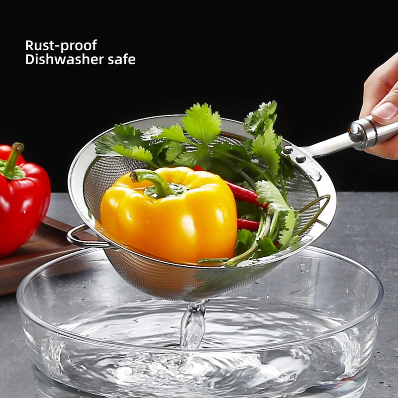SUNWUKIN 304 Stainless Steel Fine Mesh Strainers for Kitchen, Colander-Skimmer with Handle, Sieve Sifters for Food, Tea, Rice, Oil, Noodles, Fruits, Vegetable 5.51 inch Medium - Image 3