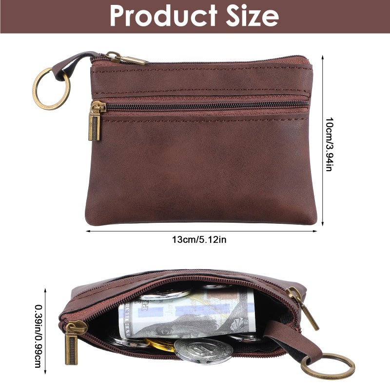 LIQWEI 1 Pc Change Purse For Women, Small Leather Wallet With Zipper Mini Wallet, Brown Wallets Card Holder for Women Men - Image 5
