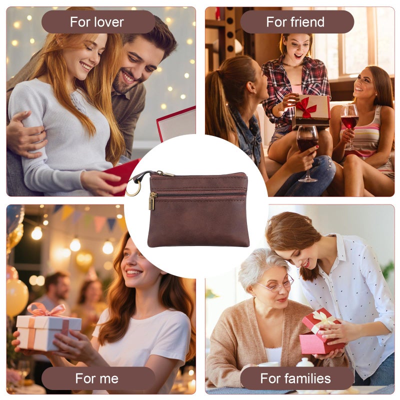 LIQWEI 1 Pc Change Purse For Women, Small Leather Wallet With Zipper Mini Wallet, Brown Wallets Card Holder for Women Men - Image 3