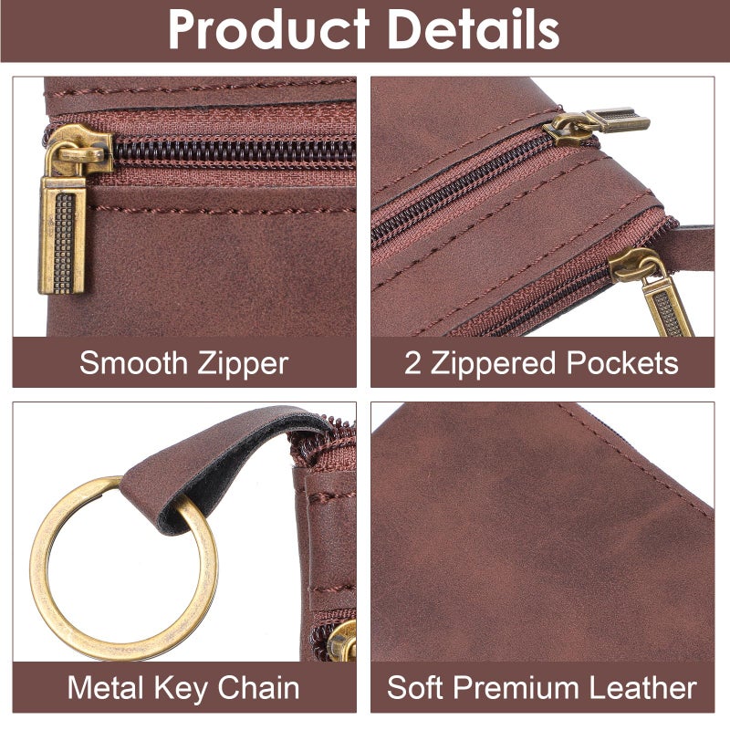 LIQWEI 1 Pc Change Purse For Women, Small Leather Wallet With Zipper Mini Wallet, Brown Wallets Card Holder for Women Men - Image 2