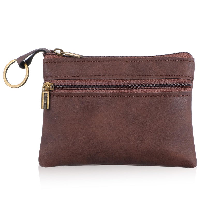 LIQWEI 1 Pc Change Purse For Women, Small Leather Wallet With Zipper Mini Wallet, Brown Wallets Card Holder for Women Men - Image 1