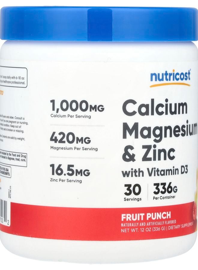 Nutricost Calcium Magnesium & Zinc With Vitamin D3 Fruit Punch 12 oz (336 g) - Image 2