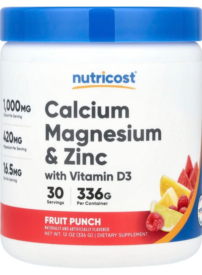 Nutricost Calcium Magnesium & Zinc With Vitamin D3 Fruit Punch 12 oz (336 g) - Image 1