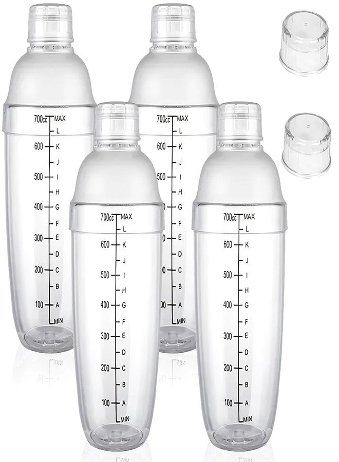 Cedilis 4 Pack Plastic Shaker Cocktail with Extra 2 Cap, 700cc / 24 oz Clear Boba Tea Shaker Matcha Shakers Cup for Milk Wine Coffee Mixing, Bar Tool Hand Drink Mixer with Scales - Image 1