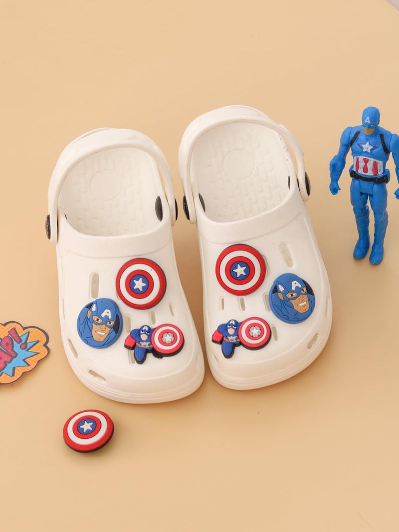 Yellow Bee Marvel Captain America Clogs with Shield & Character Charms for Boys, White, 8C, 3.5-4 Years - Image 2