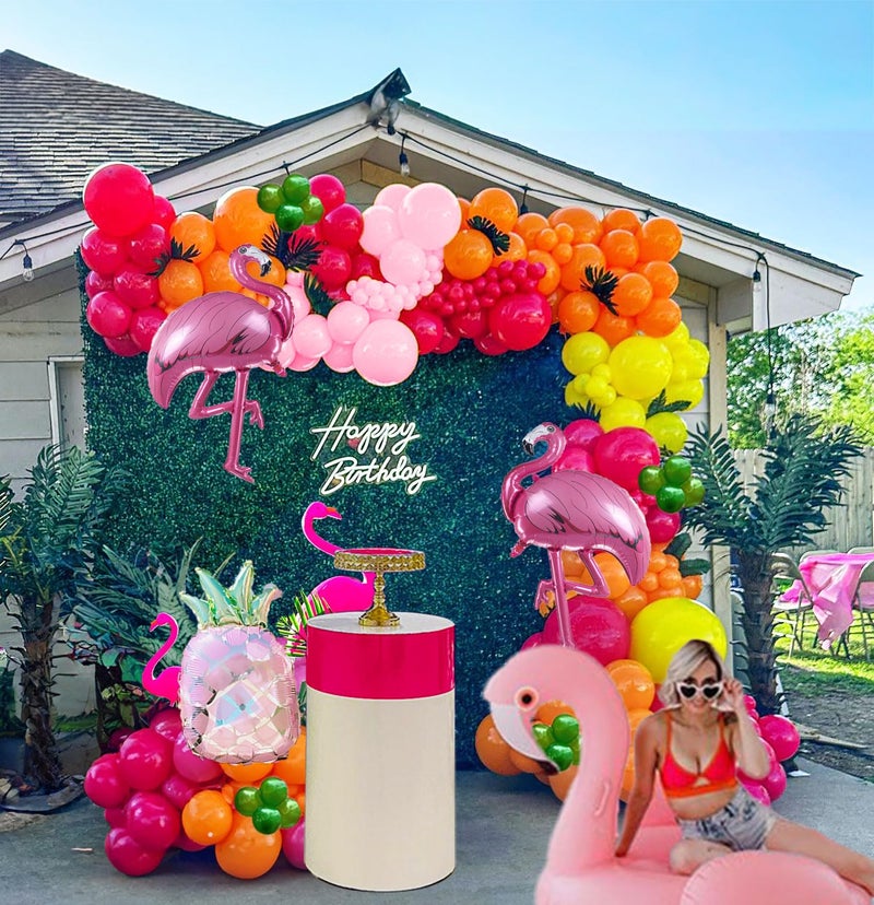 kozee Tropical Hot Pink and orange flamingo Balloons garland arch kit 130pcs with pineapple for Summer Beach luau aloha theme party decorations Pool Party Supplies - Image 2