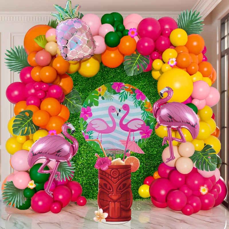 kozee Tropical Hot Pink and orange flamingo Balloons garland arch kit 130pcs with pineapple for Summer Beach luau aloha theme party decorations Pool Party Supplies - Image 1