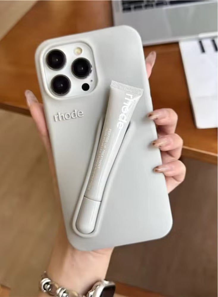 rhode Silicone Case for iPhone 14/15 Pro Max with Lip Holder Cell Phone Case, Lip Gloss Phone Case, Lip Holder Phone Case, Adhesive Back Holder for iPhone (Grey)  - Image 1