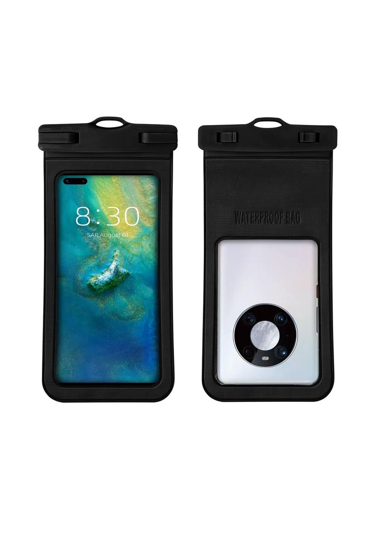 CityRiya-Long 2Pcs Waterproof Phone Pouch Set,Touch-Sensitive Underwater Dry Bag, IPX8 Certified Universal Phone Protector for Phones up to 7.2'' - Perfect for Swimming, Diving, Beach, Hot Spring, Water Park, Cruise, Snorkeling, Boating, Rafting & Water Sports Adventures(D15-1,Black)  - Image 1