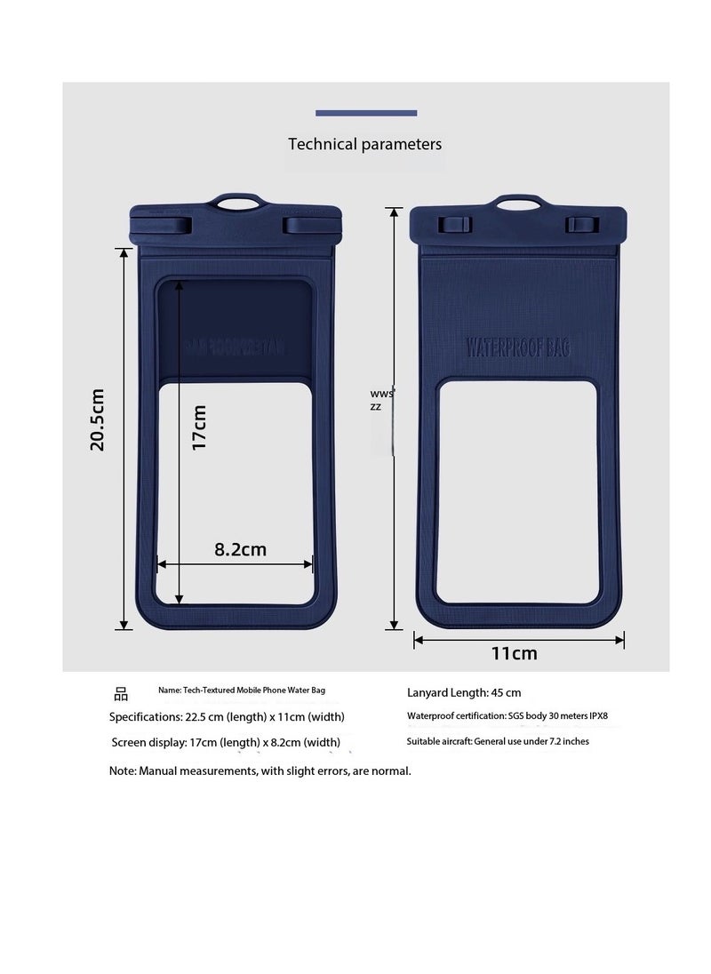 CityRiya-Long 2Pcs Waterproof Phone Pouch Set,Touch-Sensitive Underwater Dry Bag, IPX8 Certified Universal Phone Protector for Phones up to 7.2'' - Perfect for Swimming, Diving, Beach, Hot Spring, Water Park, Cruise, Snorkeling, Boating, Rafting & Water Sports Adventures(D15-1,Black)  - Image 2