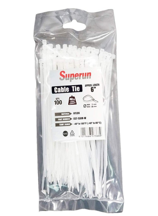 Superun Clear Zip Ties 6 Inch, 40 Lbs Tensile Strength Wire Ties (Industrial Grade Cable Ties) Pack of 100 White - Image 1