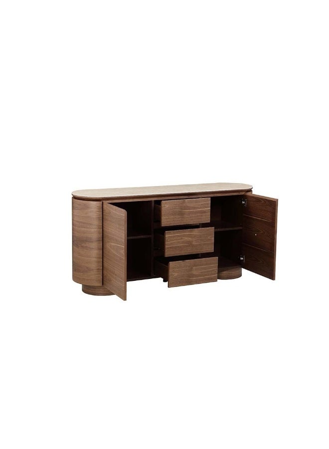 DANUBE HOME Austria Buffet Cabinet 3 Drawers And 2 Doors Storage Cabinet Home Interior Decor Shelves Storage For Dining Room Living Room Kitchen - Tural Walnut - Image 2