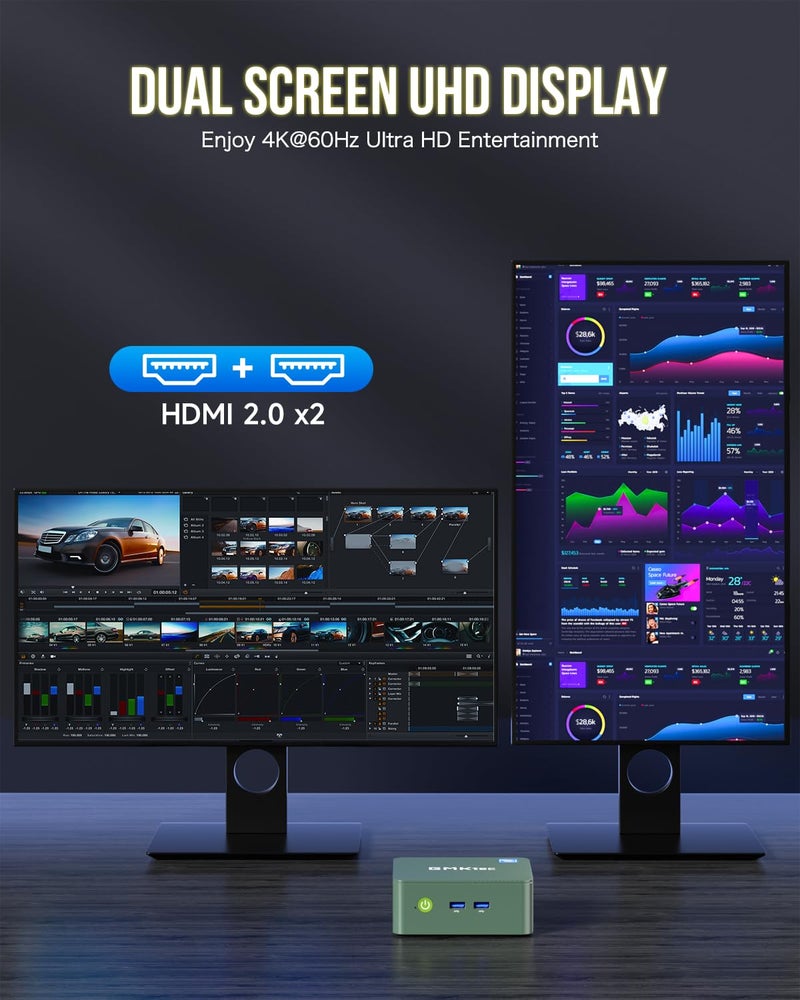 GMKtec Mini PC N150, G3 Plus Intel Twin Lake N150 (3.4GHz), 16GB DDR4 RAM 1TB PCIe M.2 SSD, Desktop Computer 4K Dual HDMI/USB3.2/WiFi 6/BT5.2/2.5G RJ45 - Image 4