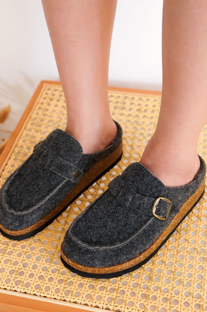 Project Cloud 100% Genuine Leather Moccasin-Style Clogs for Women - Memory Foam and Water Resistant Mules Slip-on - Non-Slip and Durable Clogs Casual Shoes for Women Footwear (Carline, DKGREYFLAN,7) - Image 2