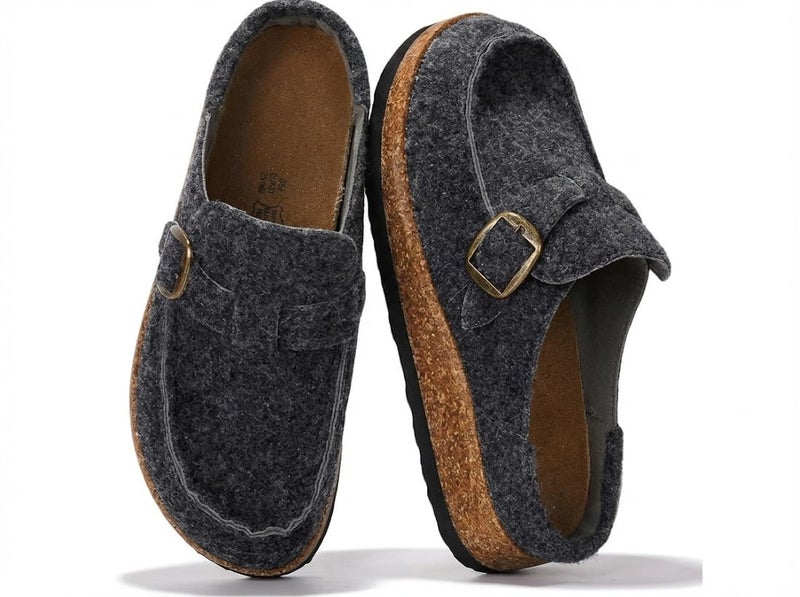 Project Cloud 100% Genuine Leather Moccasin-Style Clogs for Women - Memory Foam and Water Resistant Mules Slip-on - Non-Slip and Durable Clogs Casual Shoes for Women Footwear (Carline, DKGREYFLAN,7) - Image 1