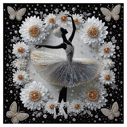 Larkipuzz Diamond Ballerina Puzzles for Adults 1000 Pieces Larkipuzz Ballet Dancer Jigsaw Puzzles Flower Butterfly Impossible Challenging Crystal Dancing Girl Theme as House Decor - Image 5