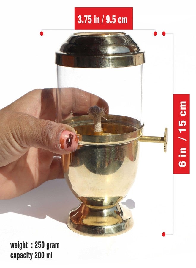 Pure Source India Pure Brass Akhand Jyot Diya with Adjustable Bati Knob & Glass Cover - Ideal for Navratri Pooja, Religious Rituals & Festive Celebrations (Small) - Image 3