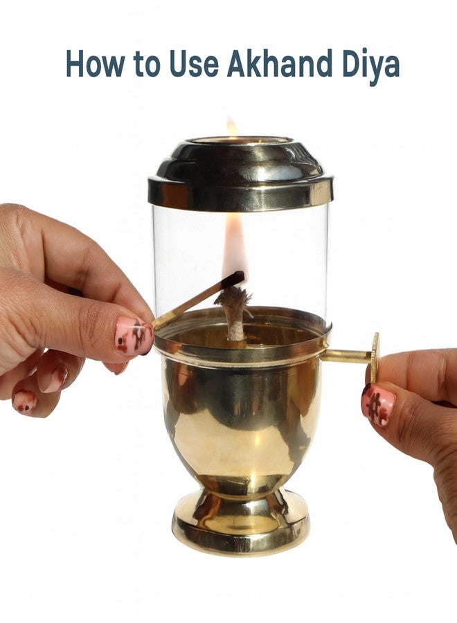 Pure Source India Pure Brass Akhand Jyot Diya with Adjustable Bati Knob & Glass Cover - Ideal for Navratri Pooja, Religious Rituals & Festive Celebrations (Small) - Image 5