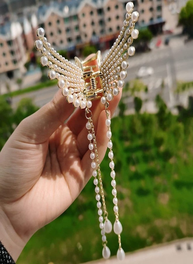 أليزا مشبك شعر أنيق من أليزا مزين بشرابة ولؤلؤ على شكل فراشة، مشبك شعر معدني طائر، مشابك تصفيف الشعر، إكسسوارات شعر للنساء والفتيات (قطعة واحدة) - Image 4