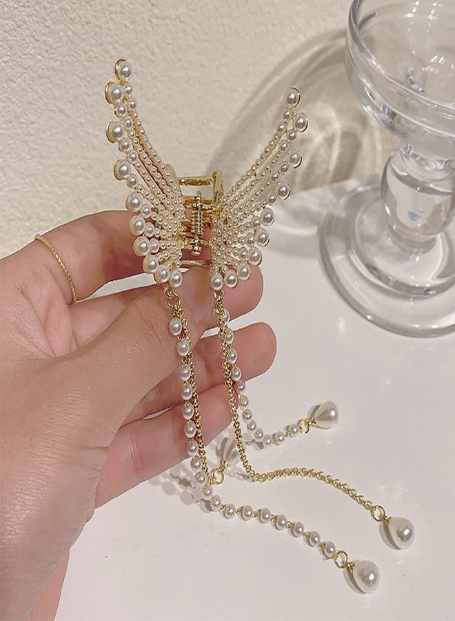 أليزا مشبك شعر أنيق من أليزا مزين بشرابة ولؤلؤ على شكل فراشة، مشبك شعر معدني طائر، مشابك تصفيف الشعر، إكسسوارات شعر للنساء والفتيات (قطعة واحدة) - Image 2