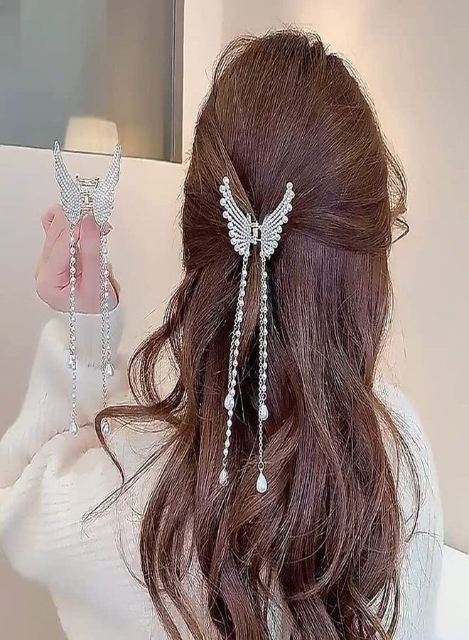 أليزا مشبك شعر أنيق من أليزا مزين بشرابة ولؤلؤ على شكل فراشة، مشبك شعر معدني طائر، مشابك تصفيف الشعر، إكسسوارات شعر للنساء والفتيات (قطعة واحدة) - Image 5