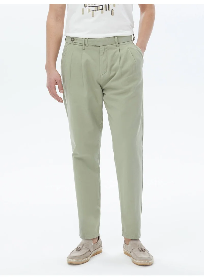 Kip Khaki Woven Smart Casual 100% Cotton Trousers