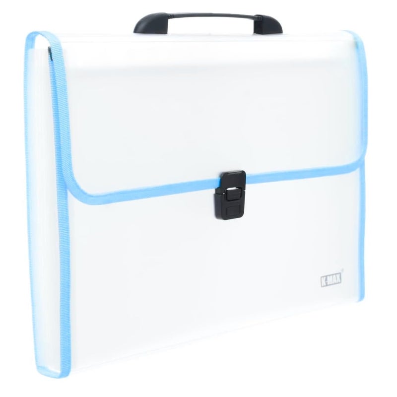 File Folder Expanding 13-Pocket A4 Accordion Organizer, Letter Size Document Wallets with Handle and Lock – Big Size Paper Filing Folder for School, Office, Home Stationery (Transparent Blue) - Image 2
