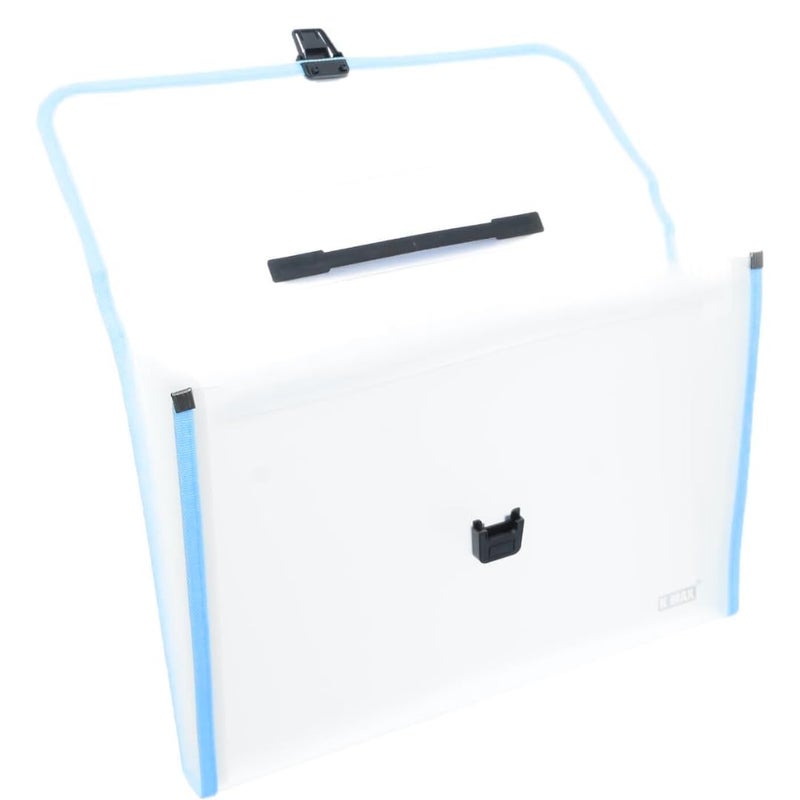 File Folder Expanding 13-Pocket A4 Accordion Organizer, Letter Size Document Wallets with Handle and Lock – Big Size Paper Filing Folder for School, Office, Home Stationery (Transparent Blue) - Image 3