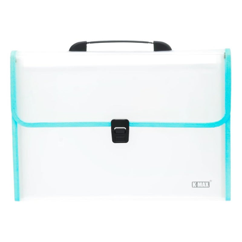 File Folder Expanding 13-Pocket A4 Accordion Organizer, Letter Size Document Wallets with Handle and Lock – Big Size Paper Filing Folder for School, Office, Home Stationery (Transparent Blue) - Image 1