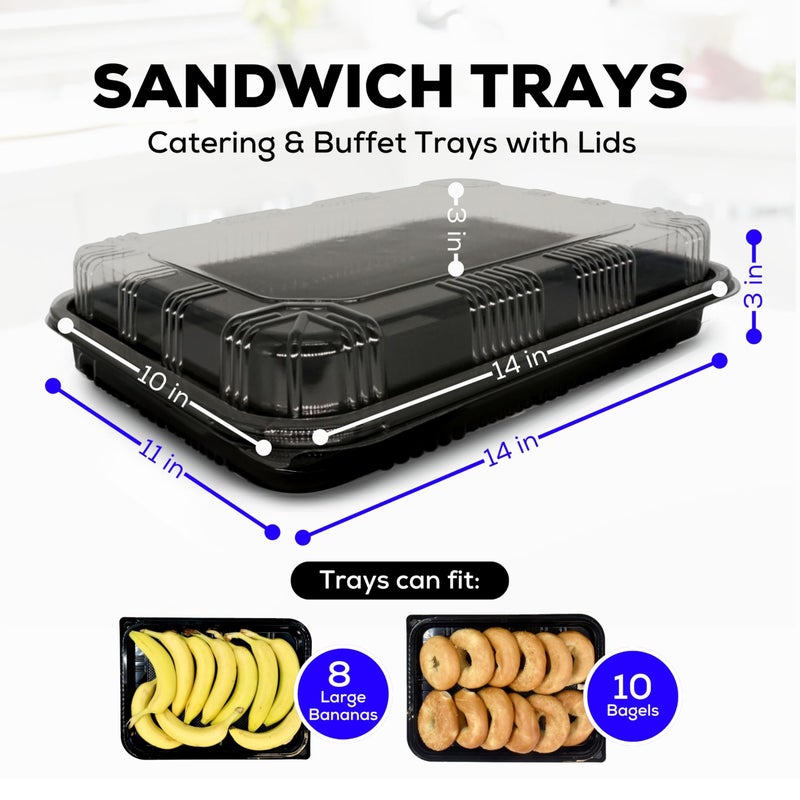 ebake 5 Pack Catering Trays with Lids â€“ 15" Serving Tray with Lid, Heavy Duty Recyclable Plastic Party Platters for Catering, Buffet, Picnics & Events â€“ Food Trays with Clear Lid (15.35 Ã— 11.42 Ã— 2.95 inch) - Image 3