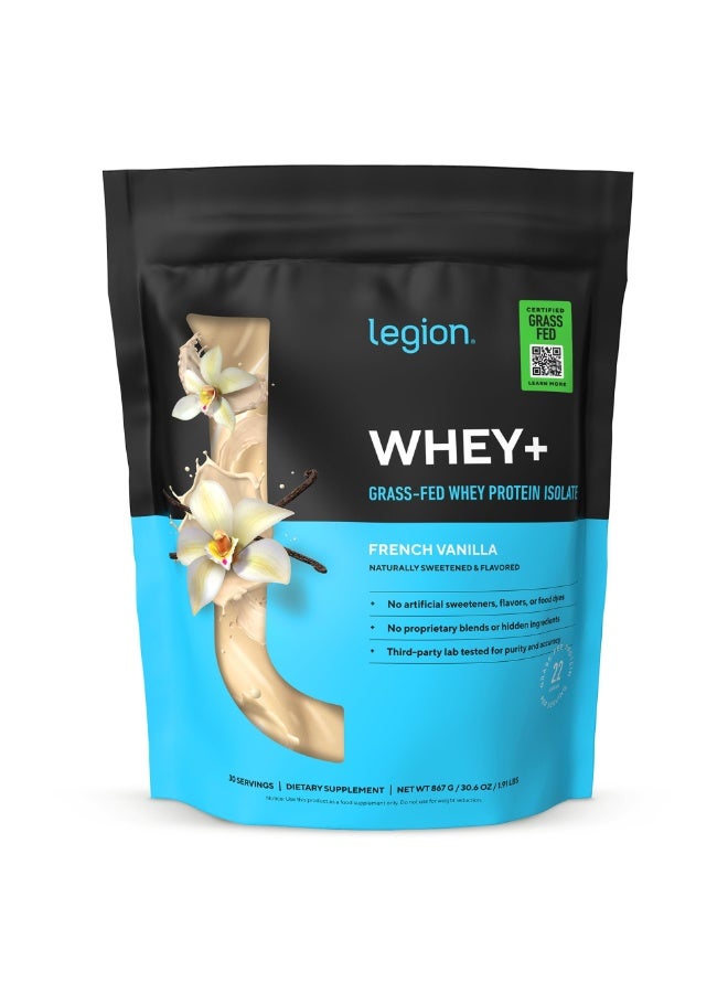 LEGION Whey+ Grass-Fed Whey Protein Isolate French Vanilla 30 Servings – Low Calorie, Sugar Free & Naturally Sweetened - Image 1