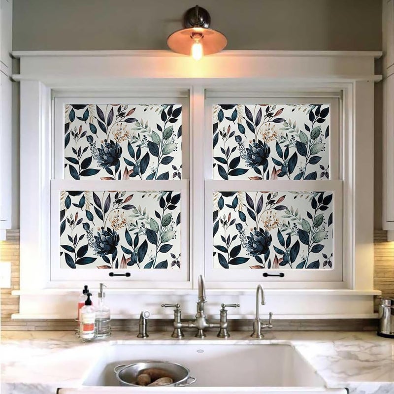 MuralPeel ورق جدران قابل للإزالة بتصميم أوراق زهرية باللون الأزرق الداكن/الأصفر سهل الإزالة ذاتي اللصق مناسب للمستأجرين - Image 4