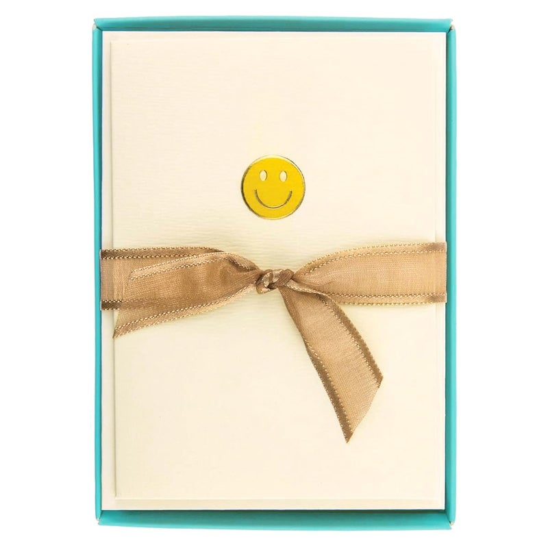 Graphique Smiley Face La Petite Presse Boxed Notecards - 10 Embossed and Embellished Gold Foil Yellow Smiley Face Emoji Blank Cards with Matching Envelopes, 3.25"" x 4.75""" (L1333CB) - Image 1
