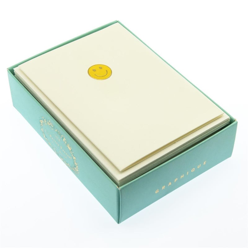 Graphique Smiley Face La Petite Presse Boxed Notecards - 10 Embossed and Embellished Gold Foil Yellow Smiley Face Emoji Blank Cards with Matching Envelopes, 3.25"" x 4.75""" (L1333CB) - Image 3