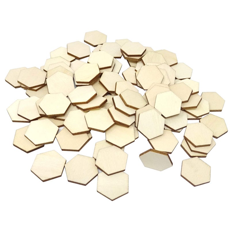 Honbay 100PCS 25mm1Inch Hexagon Unfinished Blank Wood Pieces Wood Slices Wood Chips Embellishments for DIY Crafts Home Decoration Board Games Early Childhood Education etc
