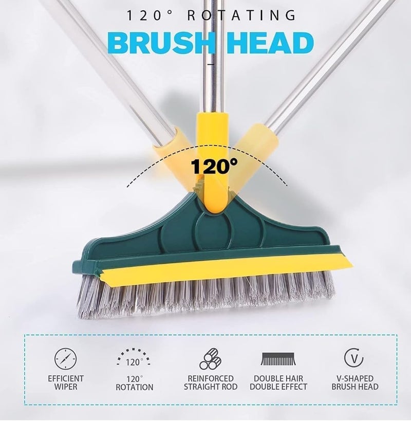 COLESHWAR 2 in 1 Bathroom Cleaning Brush with Wiper Floor Scrub Bathroom Brush with Long Handle 120 Rotate Bathroom Home Kitchen Swimming Pool Window Cleaning Bruch - Image 3