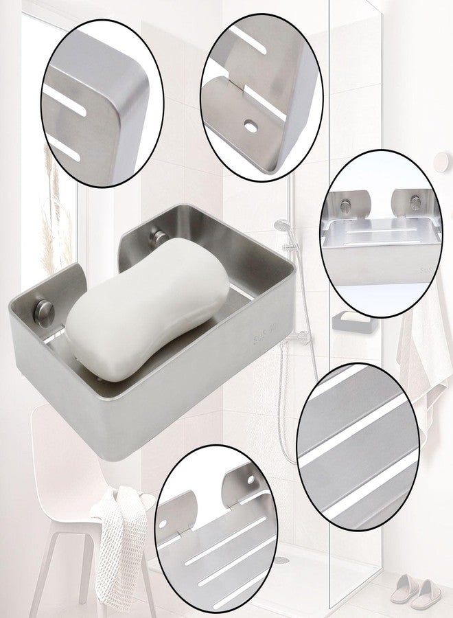 Shonmogar Soap Dish Stainless Steel Silver Soap Dish Holder Wall Mounted Shower Soap Holder with Screws, Sturdy Soap Dish for Bar Soap Stylish Soap Dish Holder (Medium, Silver) - Image 2