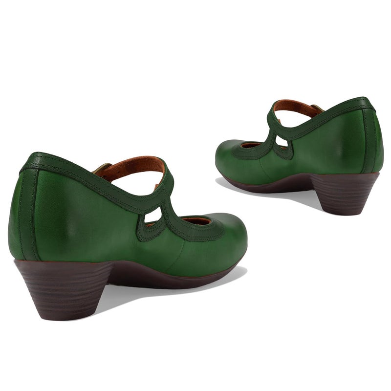 SHODENSE Women Retro Green Chunky Heel Mary Jane Shoes Round Toe Ankle Strap Dress Pumps Sandals 2 inch Mid Block Heel Mary Janes Two Tone Matte Buckle Cute Wedding Casual Green 9.5 M US - Image 4