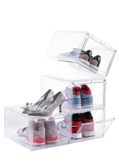 4-Piece Stackable Shoe Box Set Clear 34X25X18cm