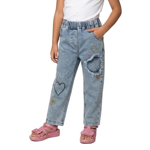 Nautinati Girls’ Patch Embroidery Jeans | Denim Pants for Girls | 4 to 8 Years - Image 1