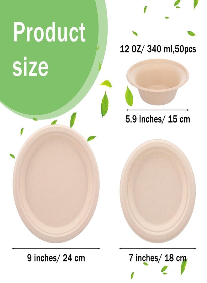 Kifmurase 150Pcs Compostable Paper Plates and Bowls Set, 7 Inch 9 Inch Disposable Paper Plates, 12OZ Bowls for Party Dinner, Bagasse Natural Eco-Friendly Sugarcane - Image 2