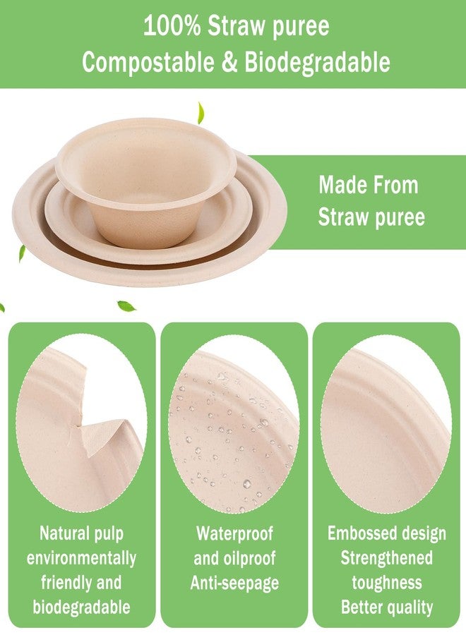 Kifmurase 150Pcs Compostable Paper Plates and Bowls Set, 7 Inch 9 Inch Disposable Paper Plates, 12OZ Bowls for Party Dinner, Bagasse Natural Eco-Friendly Sugarcane - Image 3