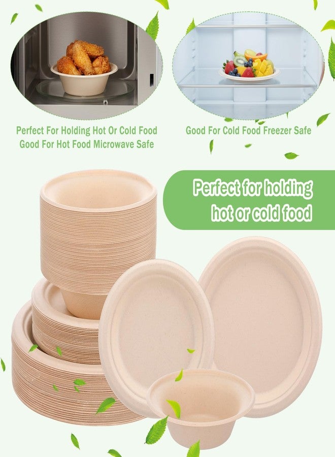 Kifmurase 150Pcs Compostable Paper Plates and Bowls Set, 7 Inch 9 Inch Disposable Paper Plates, 12OZ Bowls for Party Dinner, Bagasse Natural Eco-Friendly Sugarcane - Image 5